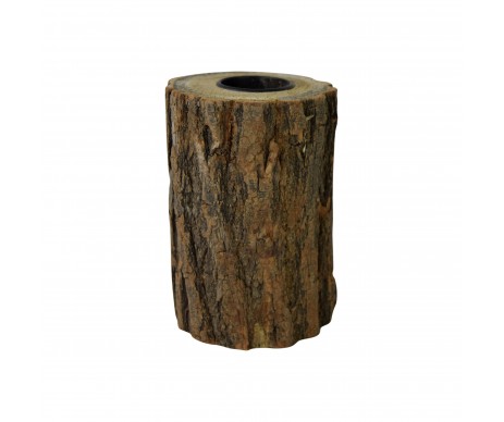 SUPPORT BOUGIE TRONC BOIS H19CM