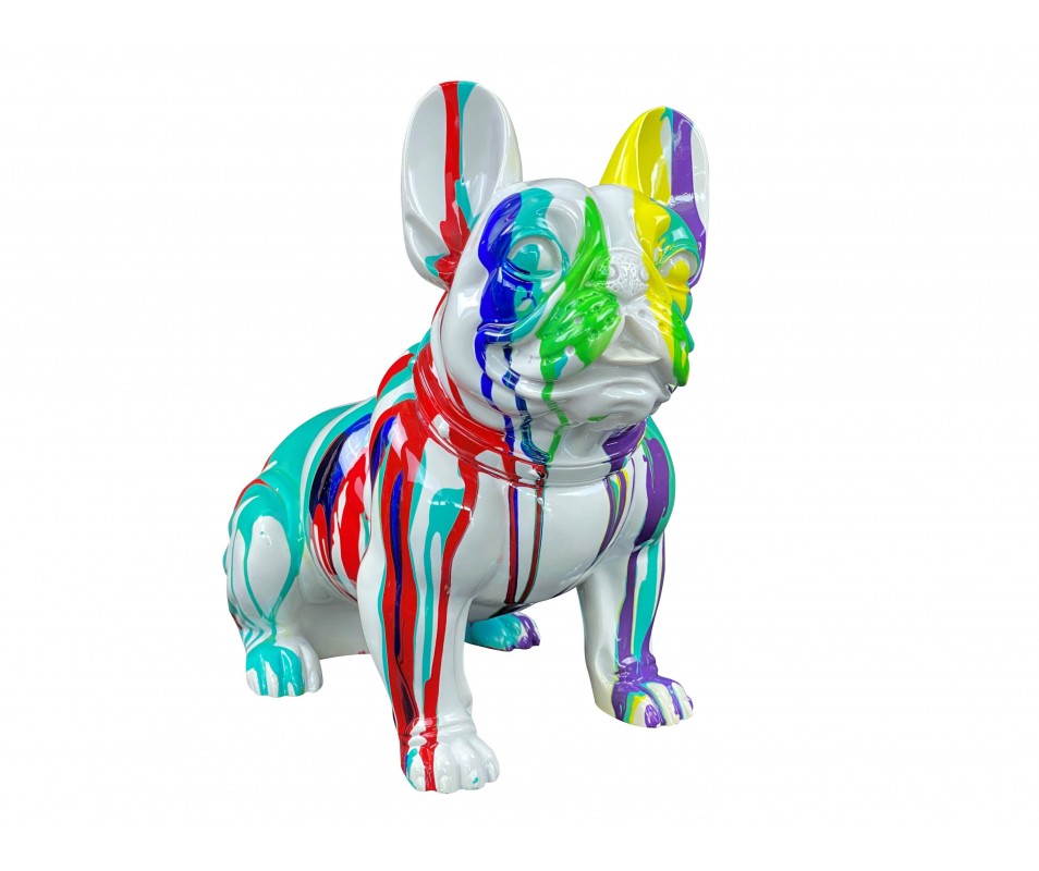 BULLDOGUE FRANCAIS BLANC HAUTEUR 33CM EN RESINE