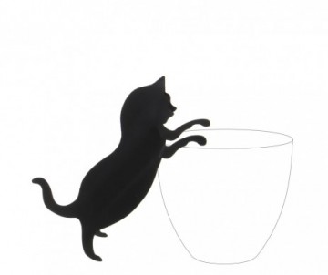 CHAT METAL NOIR/POT H30CM